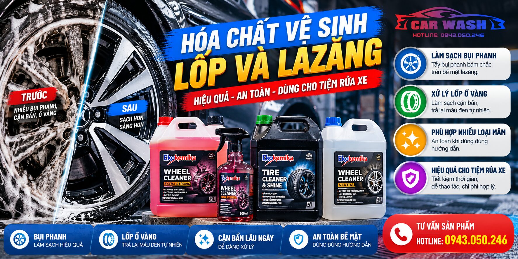 Hóa chất vệ sinh lốp và lazăng Ekokemika