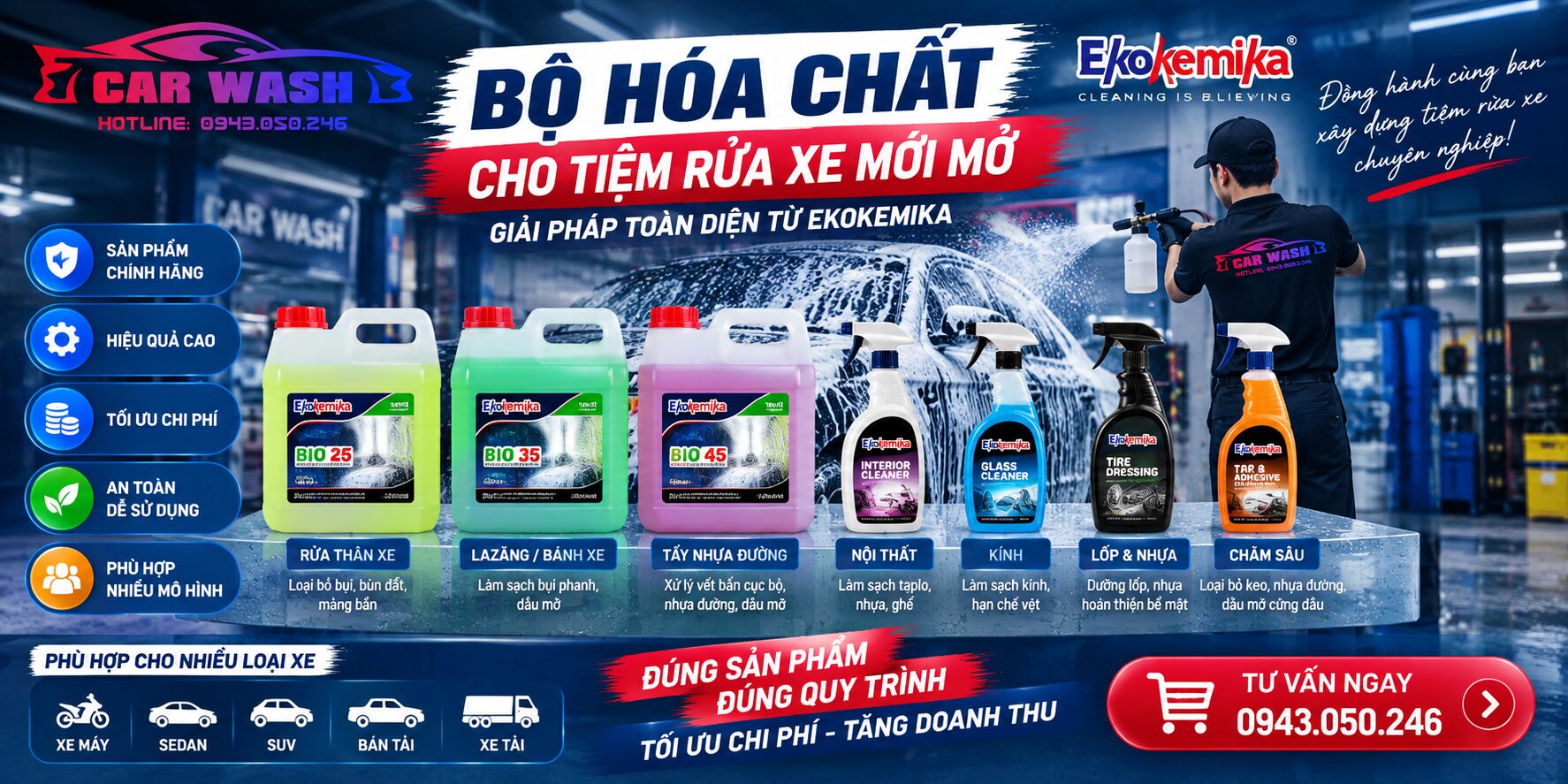 Bộ hóa chất cho tiệm rửa xe Ekokemika