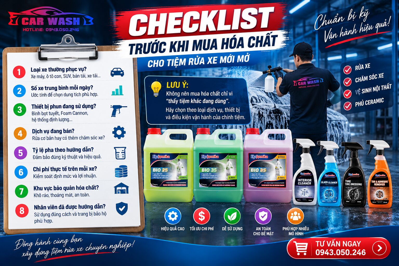 Checklist chuẩn bị sản phẩm trước khi mở tiệm rửa xe