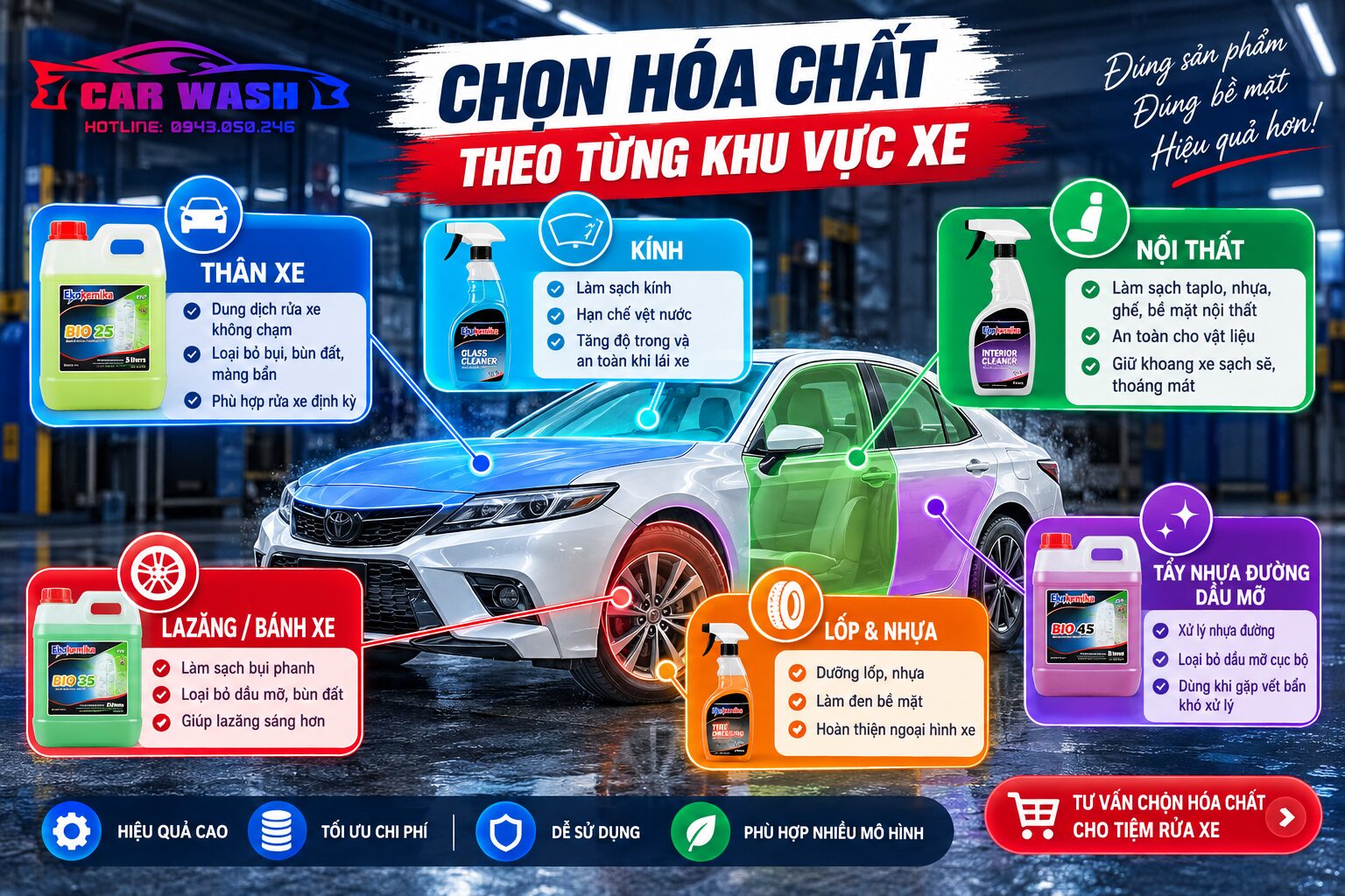 Chọn sản phẩm phù hợp theo từng khu vực trên ô tô