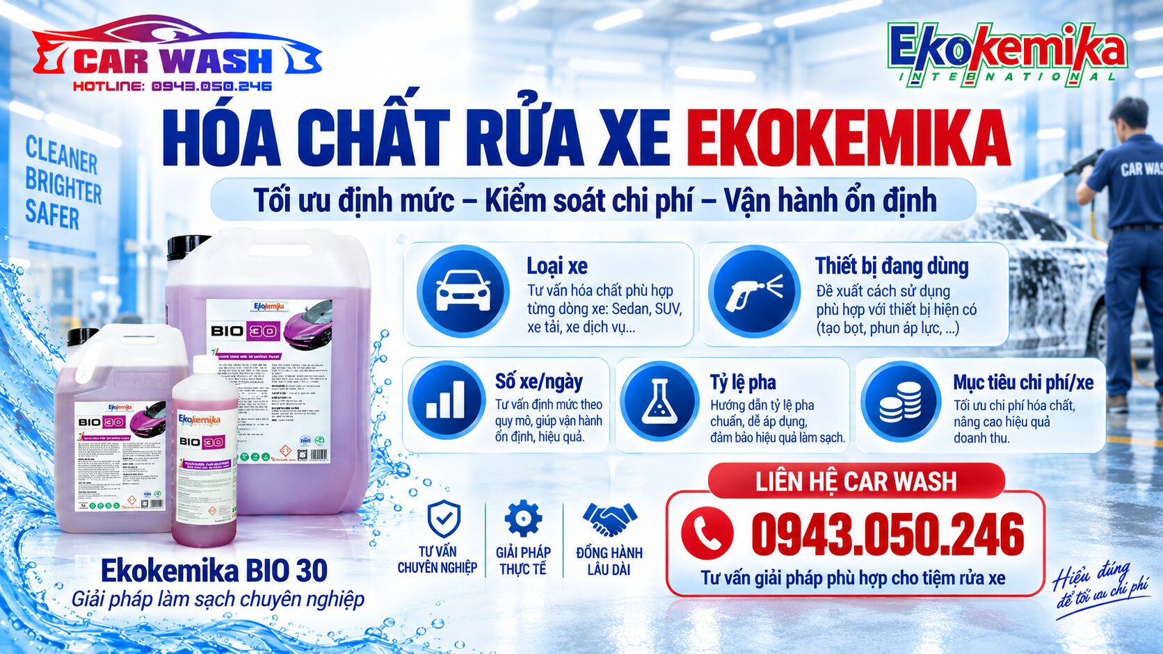 Giải pháp kiểm soát chi phí hóa chất rửa xe Ekokemika