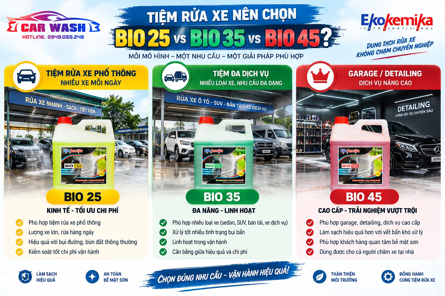 Tiệm rửa xe nên chọn BIO 25 BIO 35 hay BIO 45